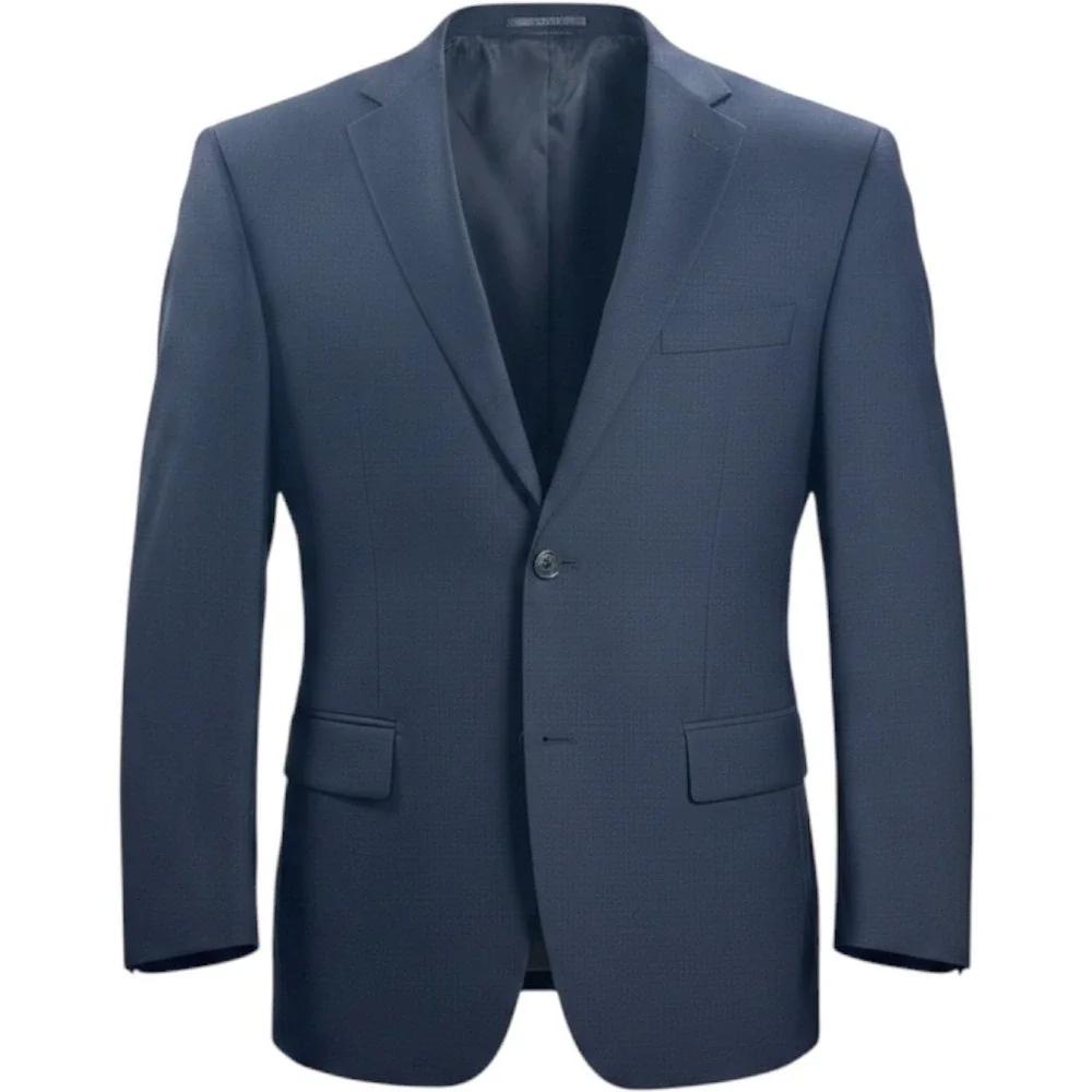 VTG Ralph Lauren Mens Navy Blue 100% Wool 2 Button Suit 44R Windowpane Plaid 90s